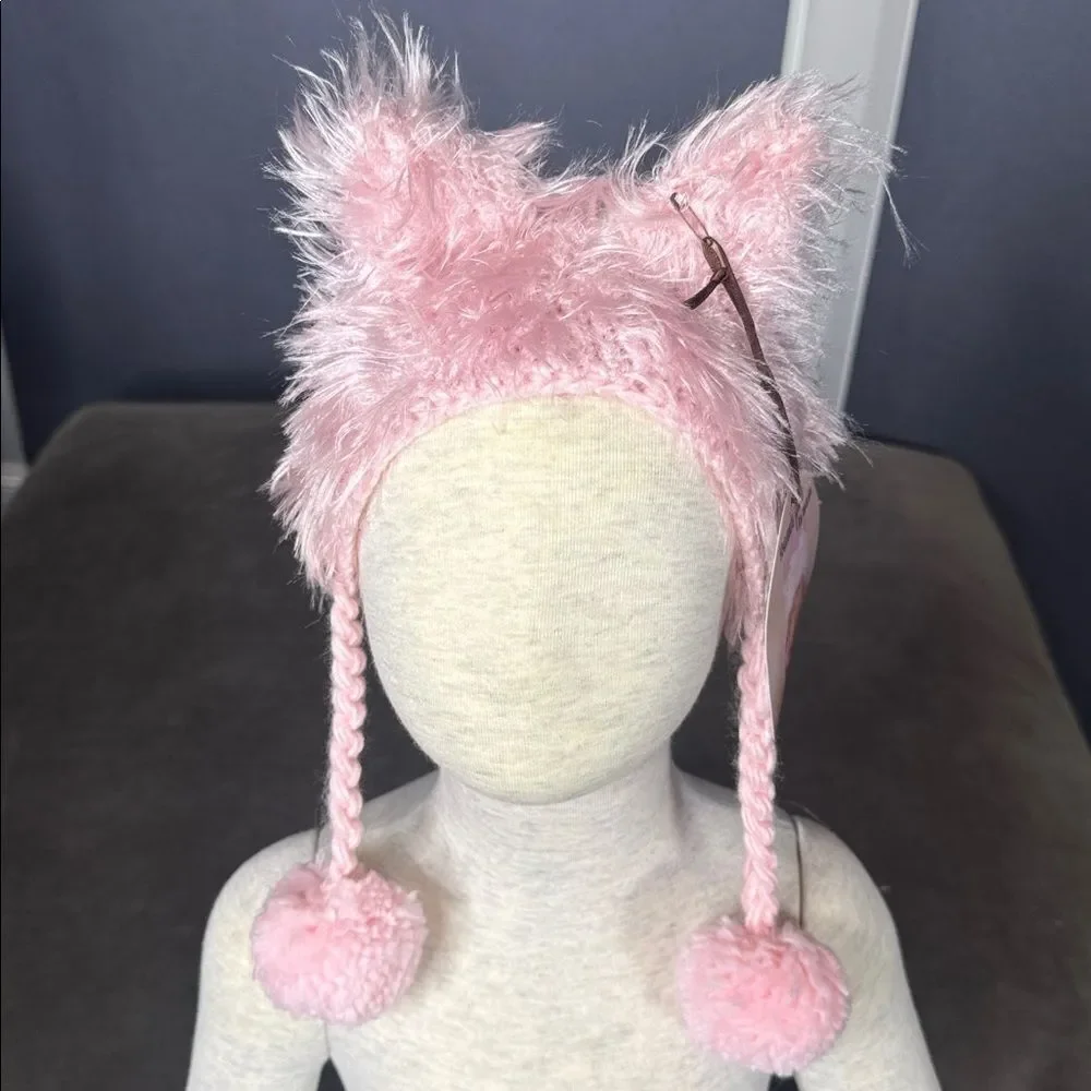 Daisy Baby Infant Fuzzy Lil’ Cat Beanie Hat Pink Size 0-6 months NWT